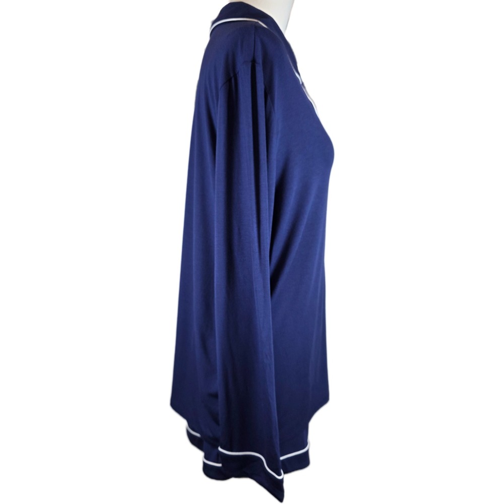 Nordstrom Pajama Shorts Set Blue w/White Piping Tencel Modal Long Sleeve - Picture 4 of 9